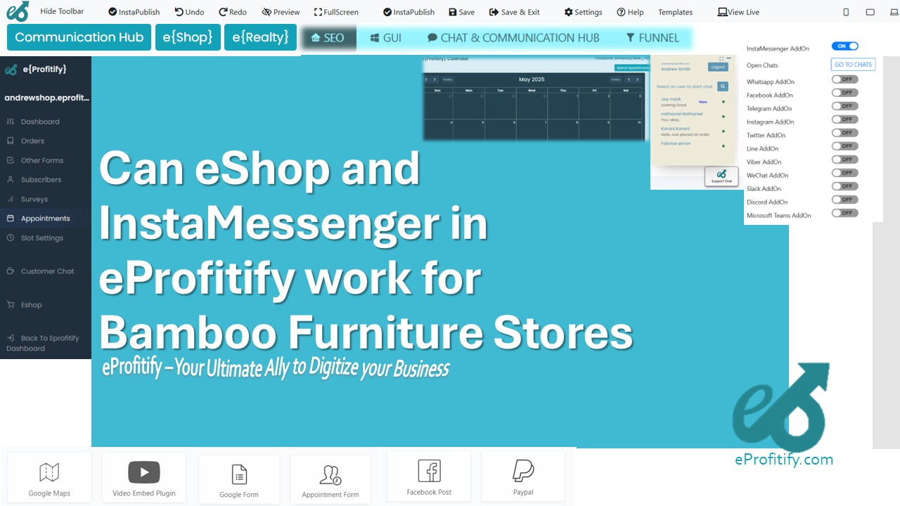 Can eShop and InstaMessenger in eProfitify work for Bamboo Furniture Stores